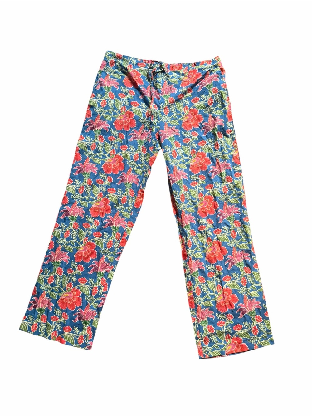 Floral Print Women's Pajama Pants — Blue & Pink